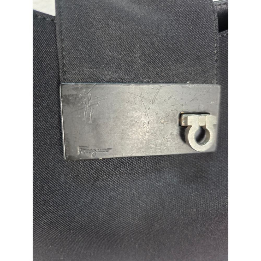 Salvatore Ferragamo‎ Black Canvas Leather Hobo Bag Gancini Hardware Shoulder Bag - Picture 3 of 12